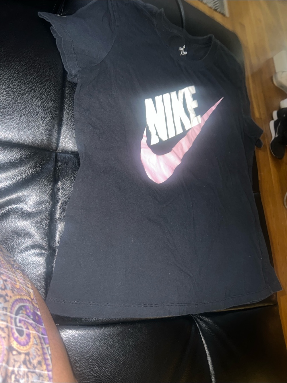 Nike Black Short Sleeve Tee with Pink Swoosh and White NIKE